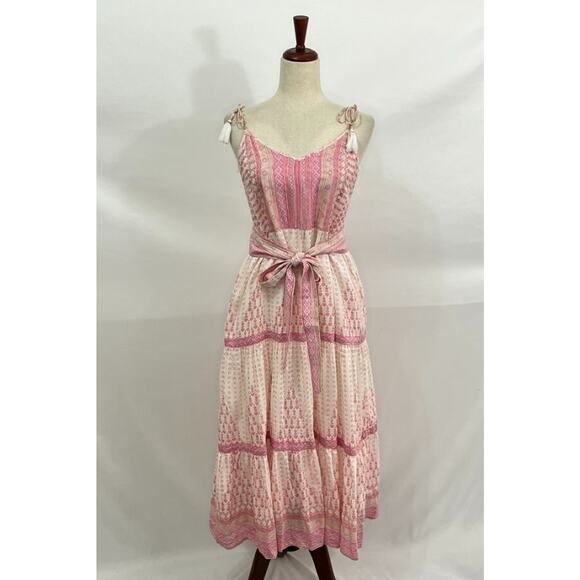 BELL by ALICIA BELL Sz M Medium Pink Heart Print Tie Shoulder Midi Dress - Picture 1 of 8